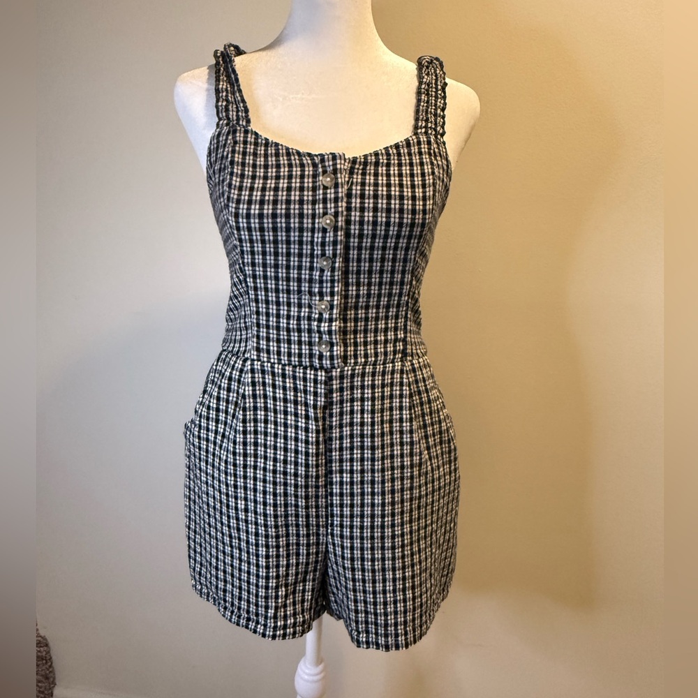 Hollister Black and White Plaid Jumpsuit